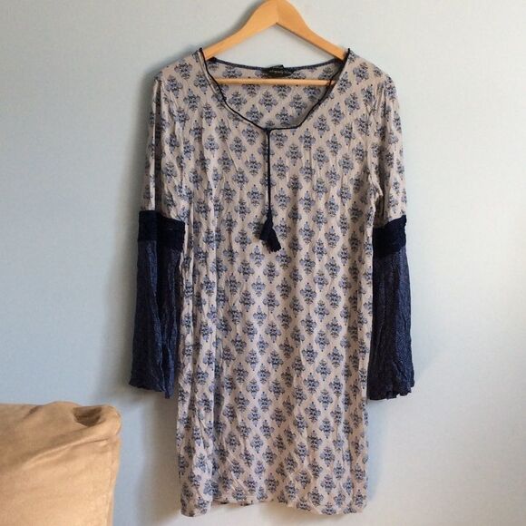 BOHO/Hippie Blue Patterned Dress - Picture 2 of 12